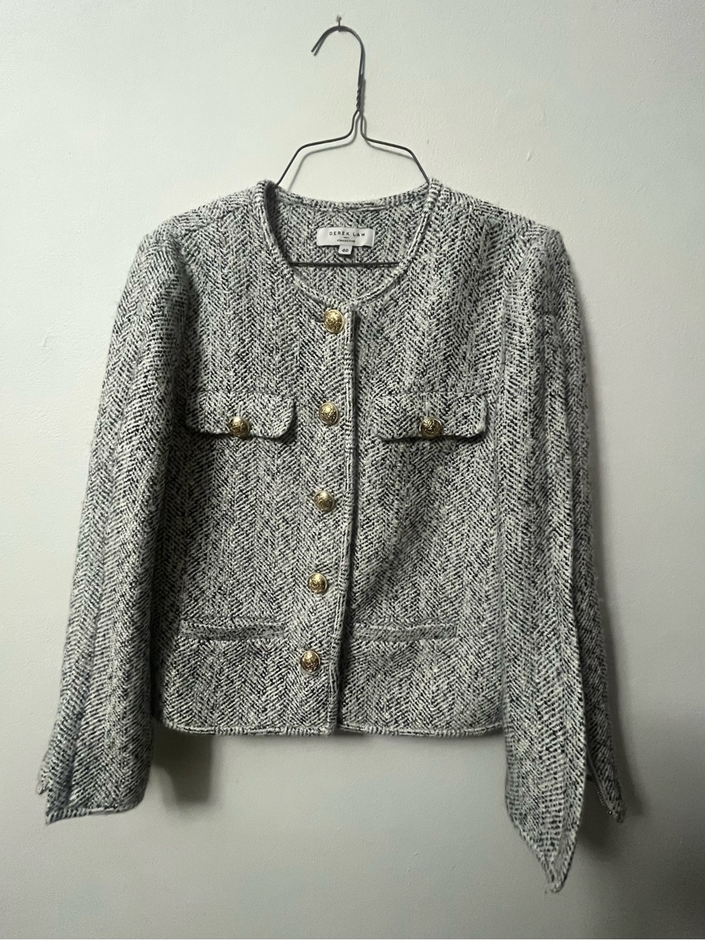 Derek Lam Gray Tweed Jacket / Blazer with Gold Buttons Rent the Runway